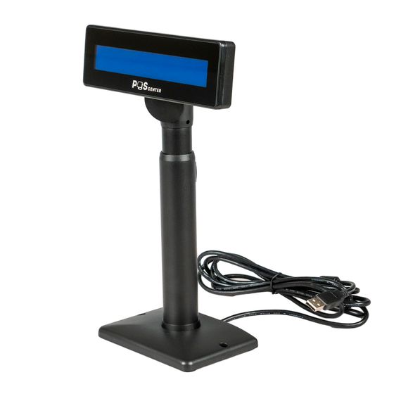 Дисплей покупателя POScenter PCP220 (USB, LCD 2х20, белые символы на синем фоне), подставка, USB кабель 3.0 м., черный