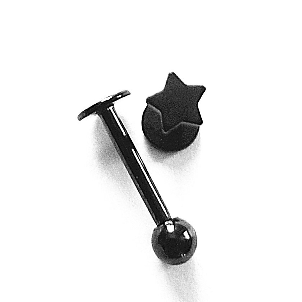 Лабреты 8 мм (2 шт) для пирсинга губы " Черная Звездочка", "Черный Шарик". Медицинская сталь.