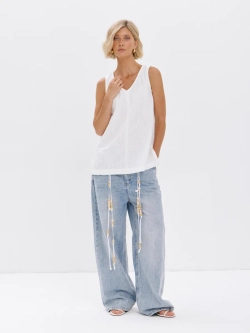 Удлиненный топ из льна с V-вырезом