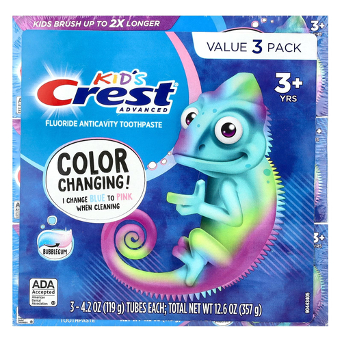 Crest, Advanced, детская зубная паста против кариеса с фтором, для детей от 3 лет, жевательная жевательная резинка, 3 тюбика по 119 г (4,2 унции)