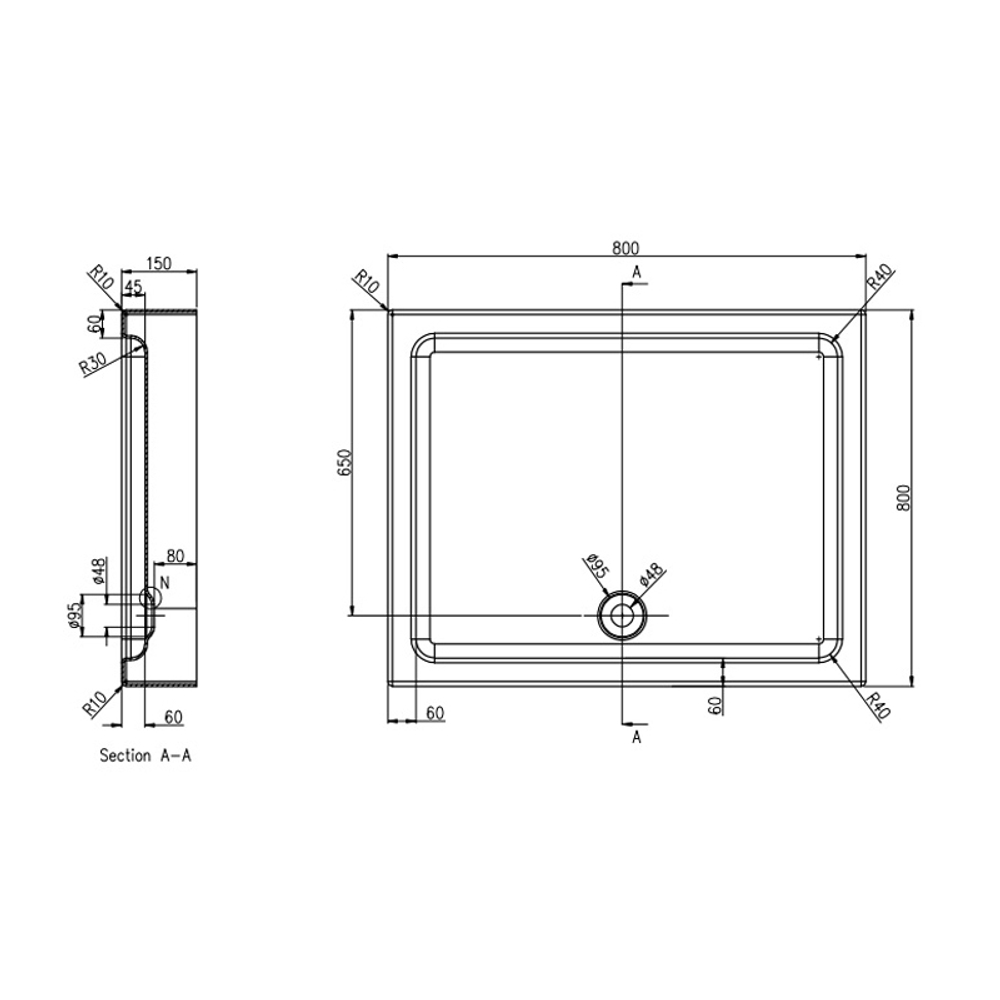 Душевой поддон Azario 800х800х150 R/L, для TORONTO 1432B (P18 R/L)