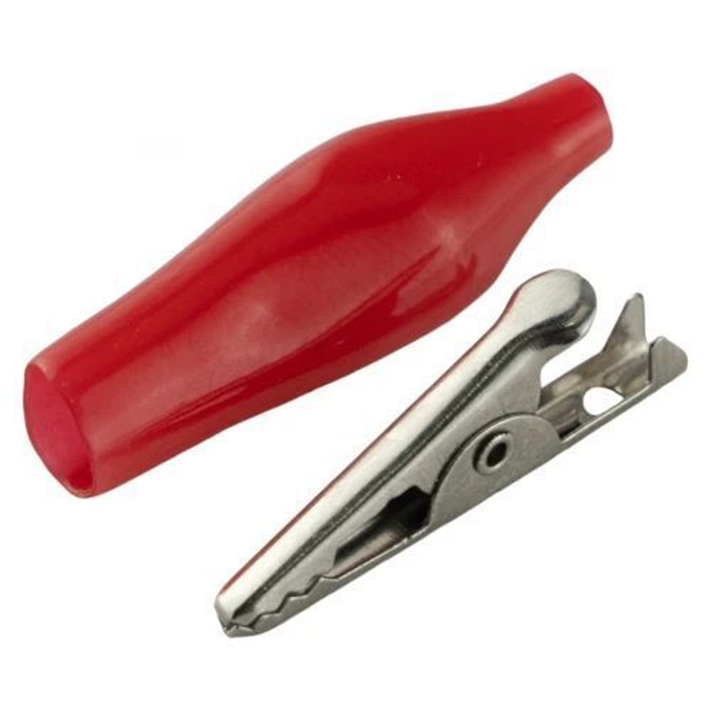 Зажим крокодил для проводов изолированный 27мм (Красный) - 10шт