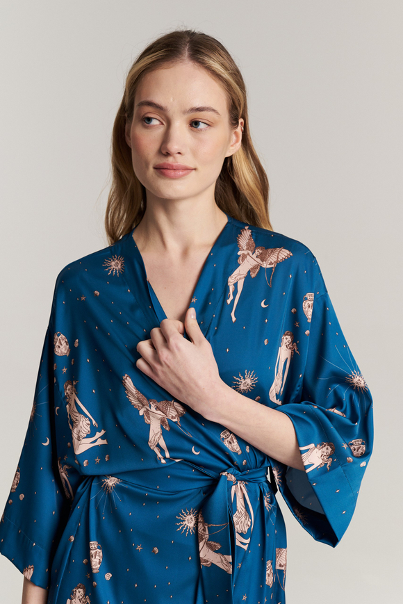 Шелковый халат-кимоно one size