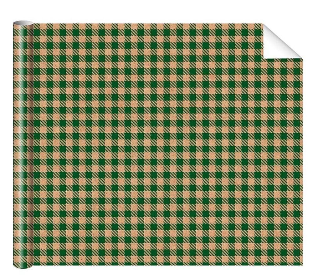 Бумага упаковочная крафт 70х100см Клетка (зеленый)