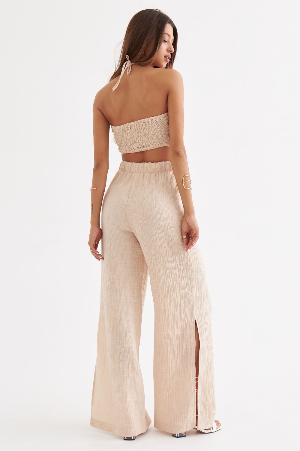 Брюки с разрезами из муслина бежевого цвета