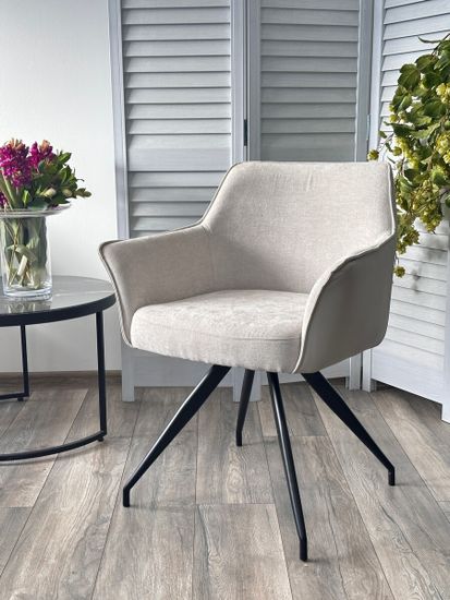 Стул PISTIL поворотный 180 град., ткань DAVIS CITY-03 светло-беж / PU-03 светло-беж/ черный