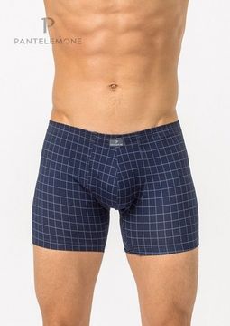Трусы мужские боксеры удлинённые Pantelemone PMHL-1267, клетка темно-синяя деним