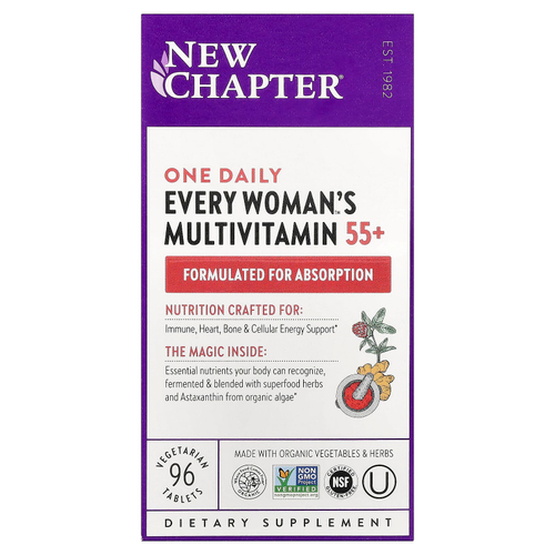 New Chapter, 55+ Every Woman's One Daily, витаминный комплекс на основе цельных продуктов для женщин старше 55 лет, 96 вегетарианских таблеток