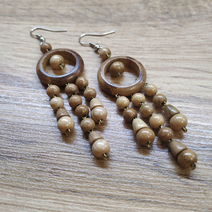 Серьги Кольцо 3 подвеса, дерево, цвет коричневый 312408