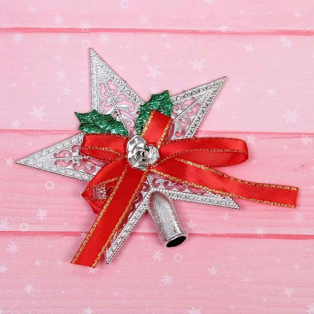 Верхушка на ёлку "Сияющая звезда" 10 см, серебро (Серпантин)