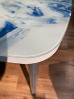 Стол разд Стеклянный подстолье прямое хром Царг.пояс белый Ст-ца кубики льда (белый) ф/п стекло