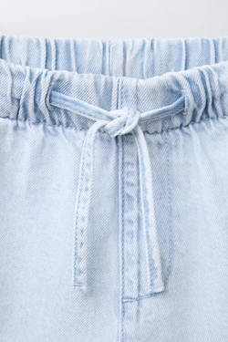 ZARA ДЖИНСОВЫЕ ШОРТЫ С ЭЛАСТИЧНЫМ ПОЯСОМ, ГОЛУБОЙ