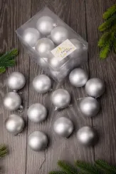 Набор пластиковых шаров Вероника 60 мм., серебро матовый, 12 шт., ЕлкиТорг (150202)