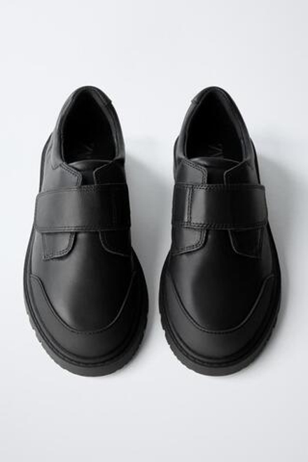 ZARA ШКОЛЬНЫЕ КОЖАНЫЕ ТУФЛИ, ЧЕРНЫЙ