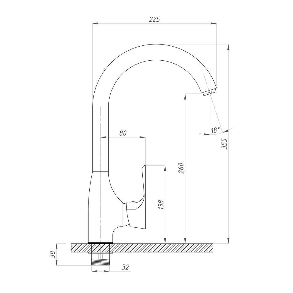 Смеситель для кухни 35к ПРОФСАН ПСМ-100-3 "ЭЛИТ" выс. пов. излив, п/гайку, ХРОМ