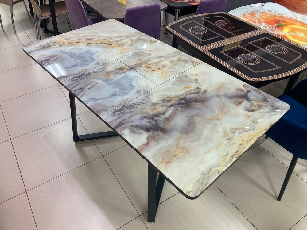 Стол Миллер стекло ф/п бабочка раздвижной чёрный (комплект ног №3)