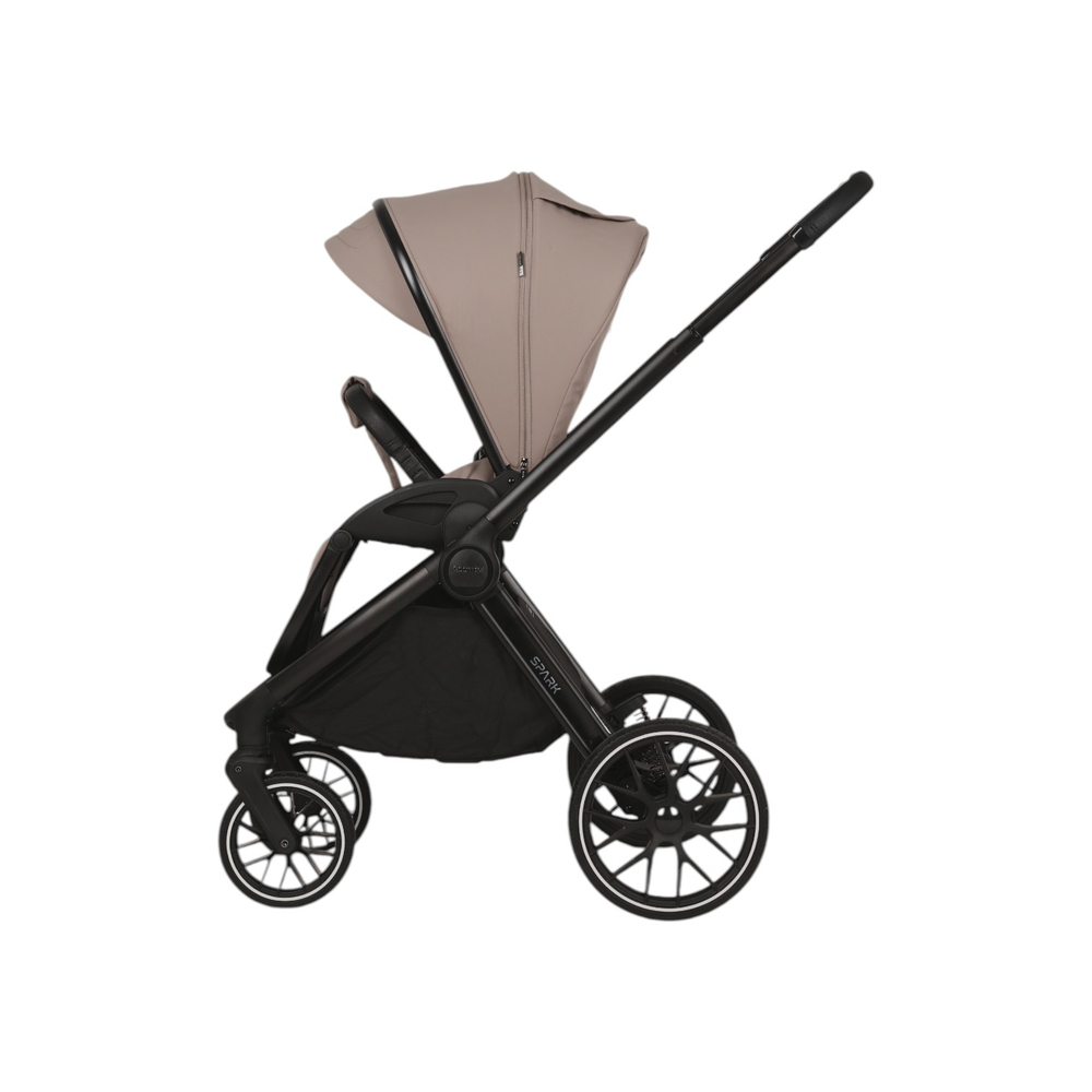 Детская универсальная коляска Adamex Spark 2в1 - Latte Velvet (Бежевая ткань, черная рама)