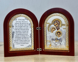 Складень, Св. Семейство, Молитва, икона арочная, красное дерево 140x200