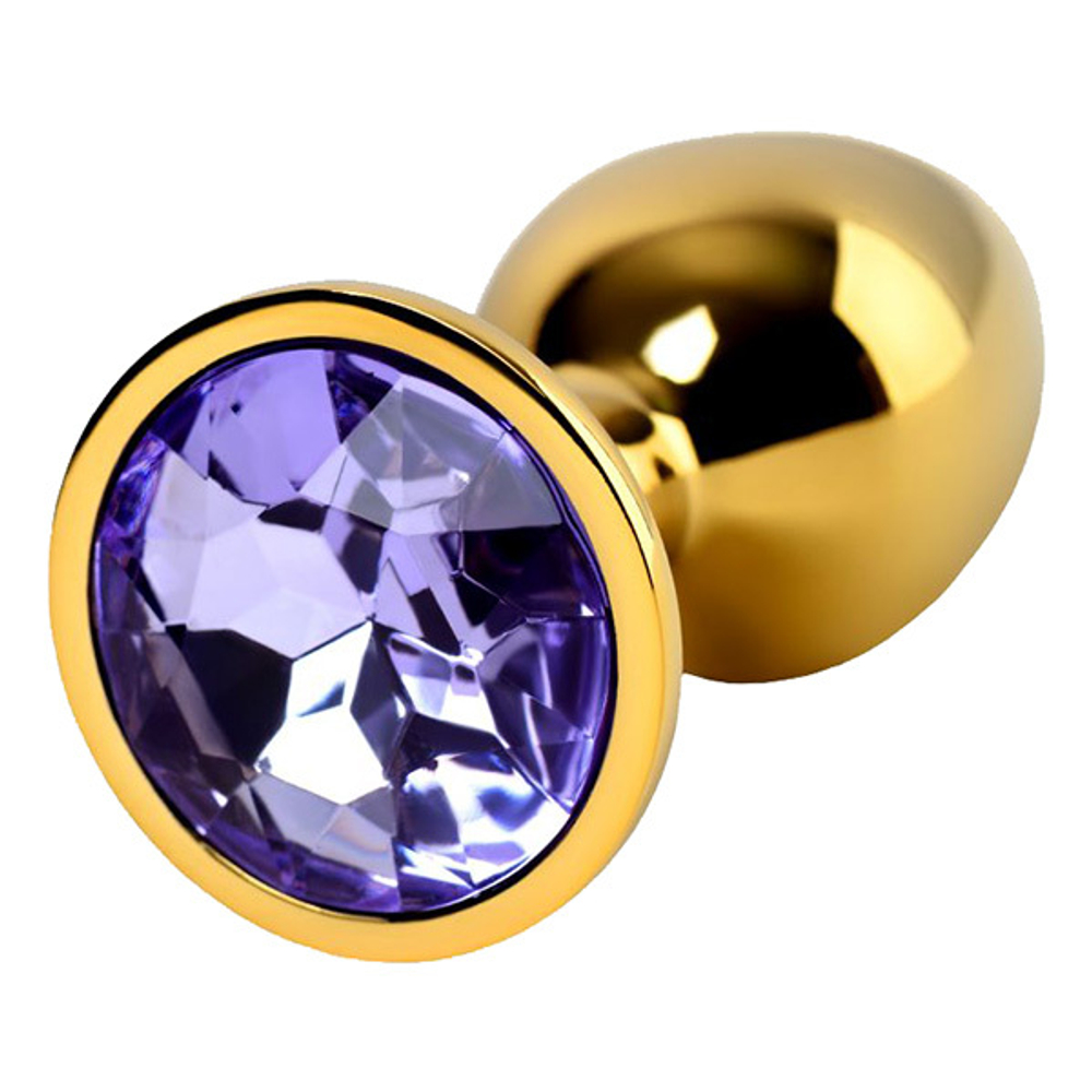 Золотистая коническая анальная пробка 7см с фиолетовым кристаллом ToyFa Metal 717004-15