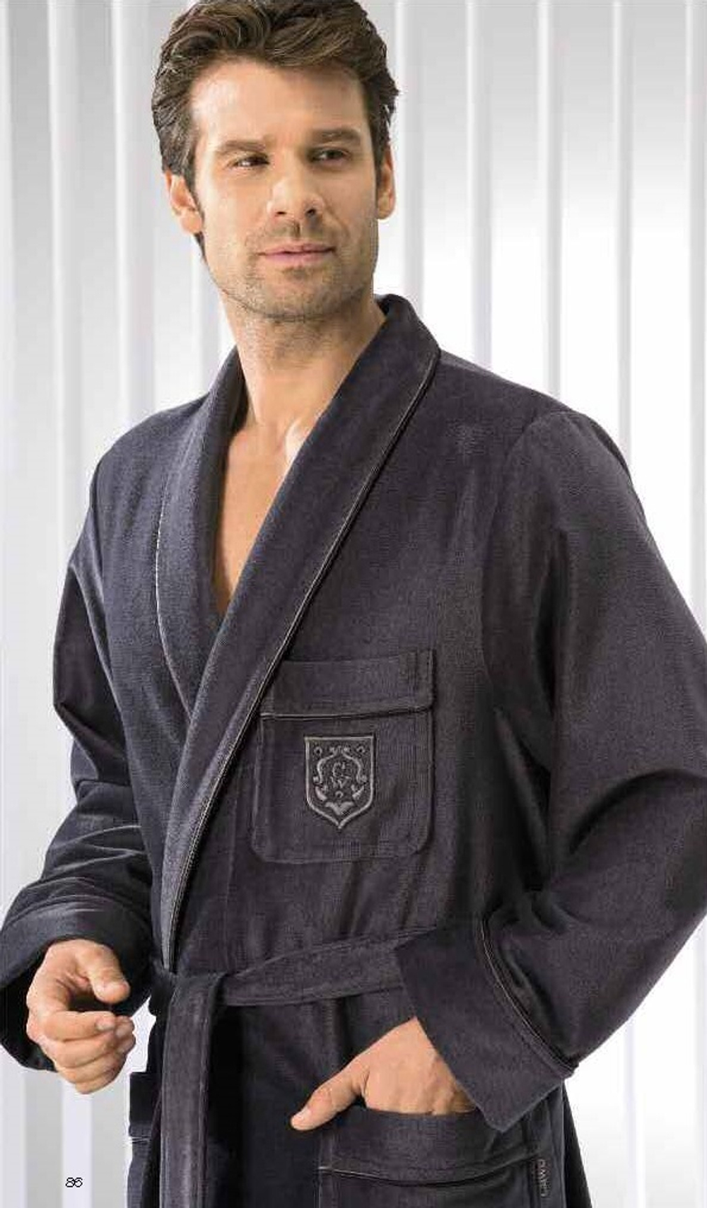 Велюровый халат мужской с воротником 3799 антрацит от Cawö Германия