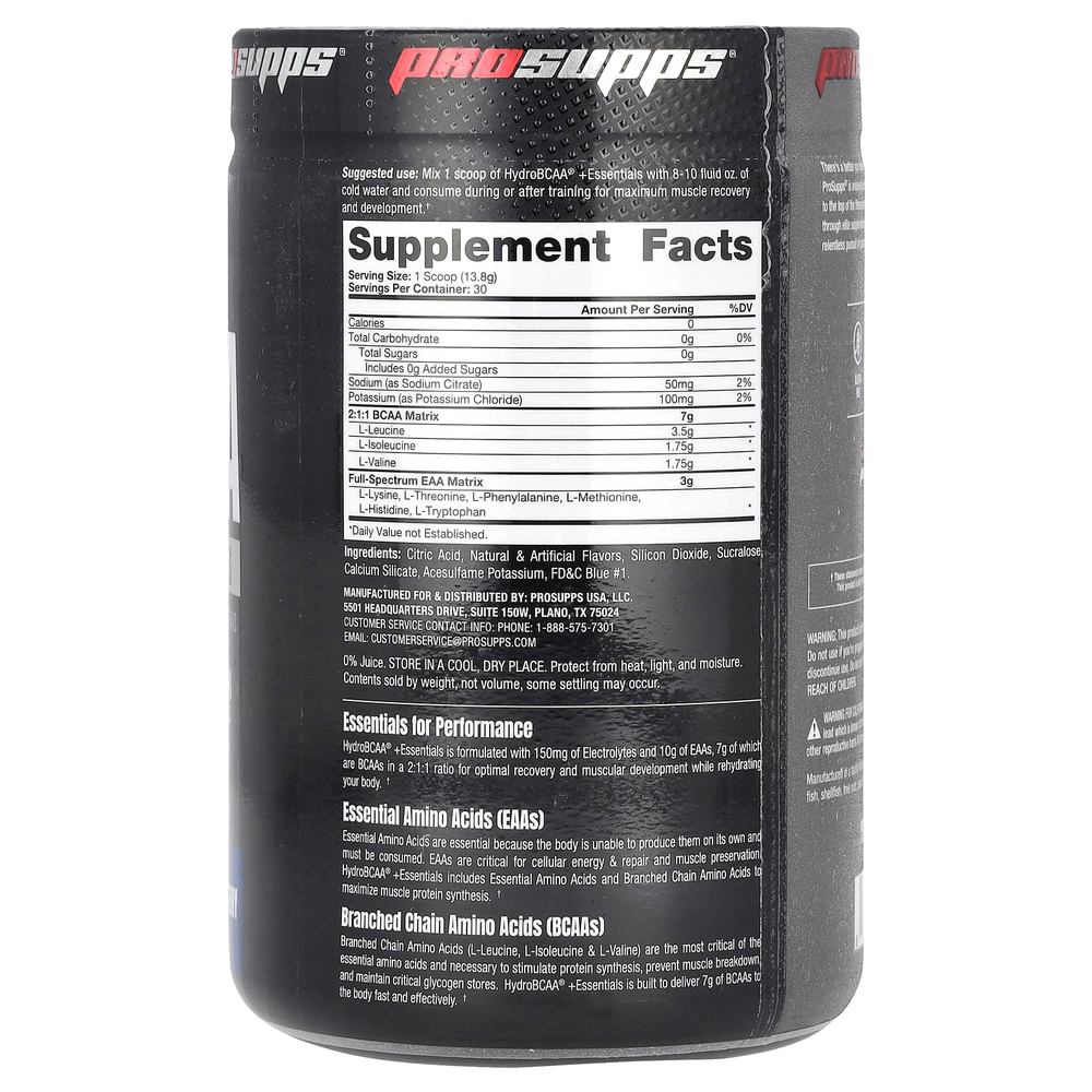 ProSupps, Hydro BCAA +Essentials, добавка с электролитами и аминокислотами, голубая малина, 414 г (14,6 унции)