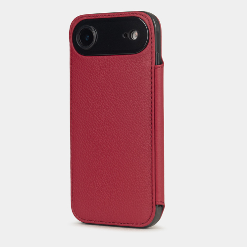 Чехол-книжка кожаная для iPhone 17 Air, теленок красного цвета