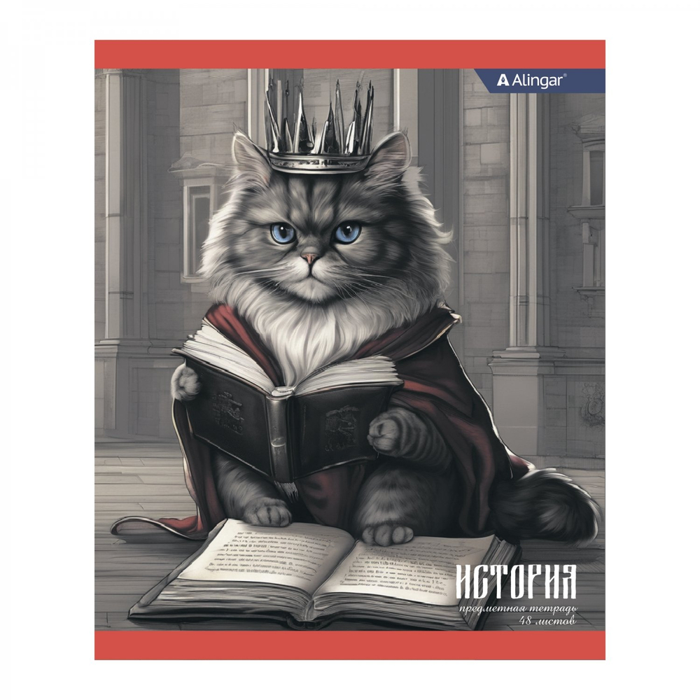 Комплект предметных тетрадей А5 48л., 10 предметов, со справ матер, скрепка, мелов. картон (стандарт), блок офсет, Alingar "Коронованные коты"