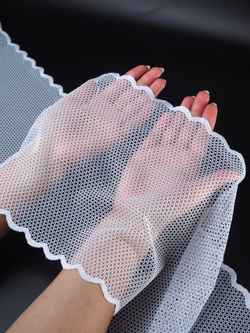 Эластичное кружево кипельно-белое крупная ячейка ширина 21 см