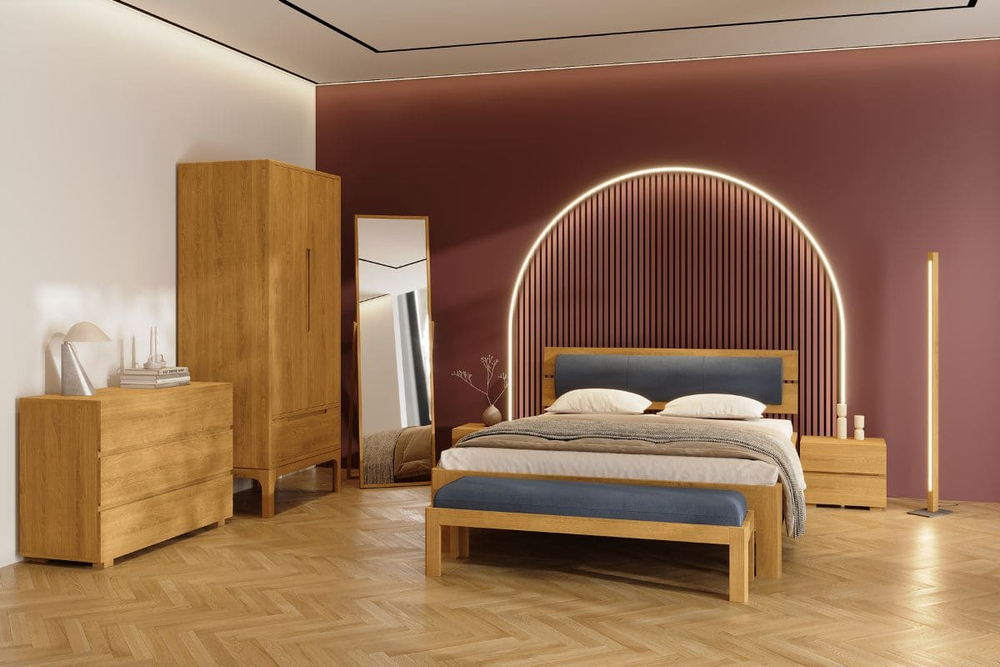 Кровать 200x200, Баямо, массив дуба срощенный, беленый