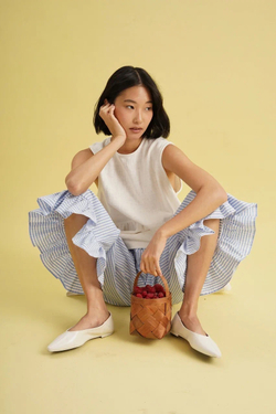 Брюки с воланами в сине-голубую клетку