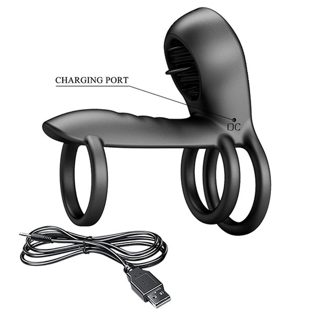 Черная насадка на пенис с 12 режимами вибрации Pretty Love Jammy BI-040135