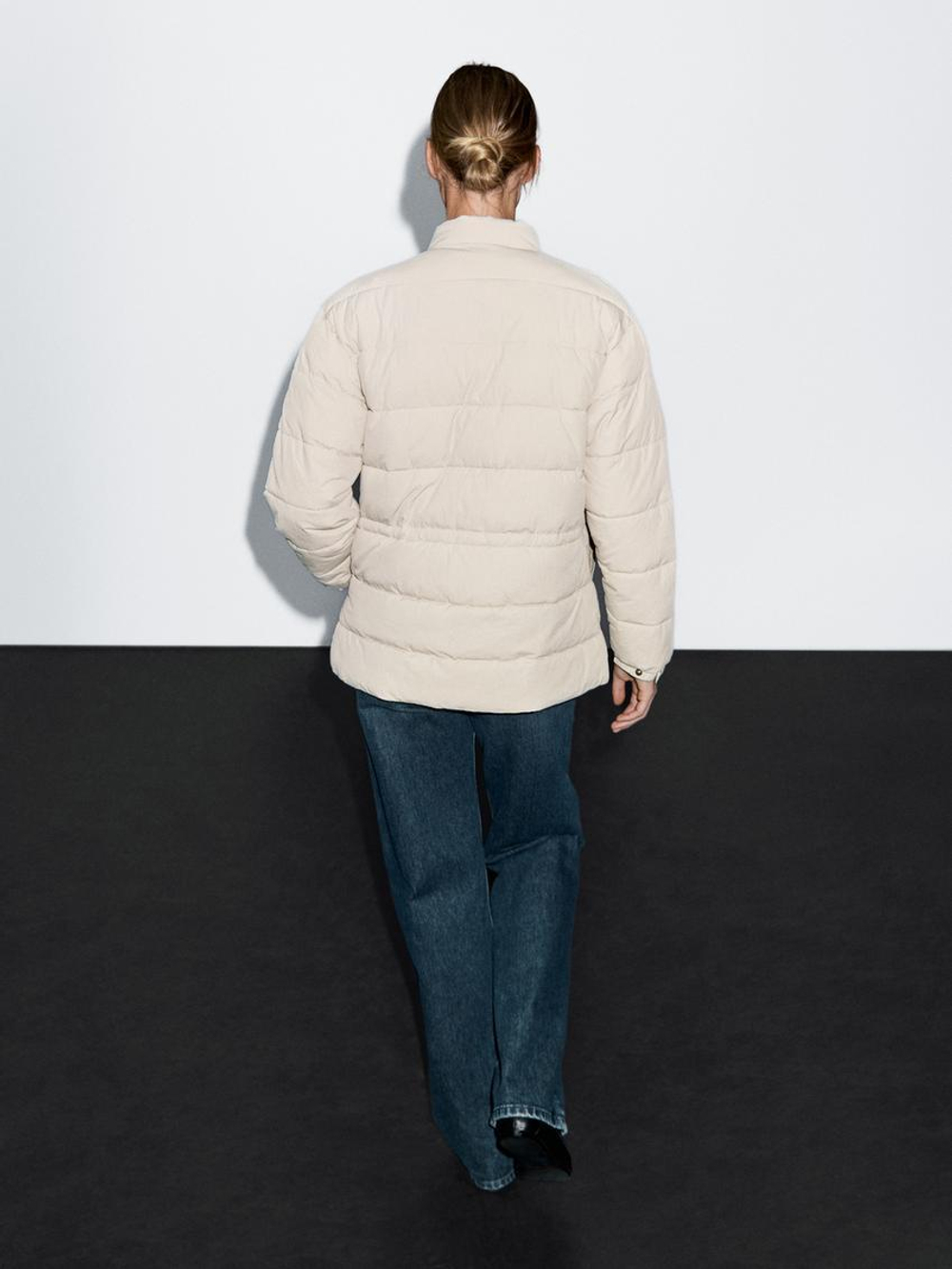 Massimo Dutti Стеганая куртка с воротником-стойкой, бежевый