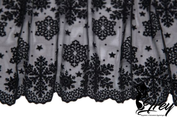 0142 Кружево эластичное 19 см, Италия, флок, снежинки, черный