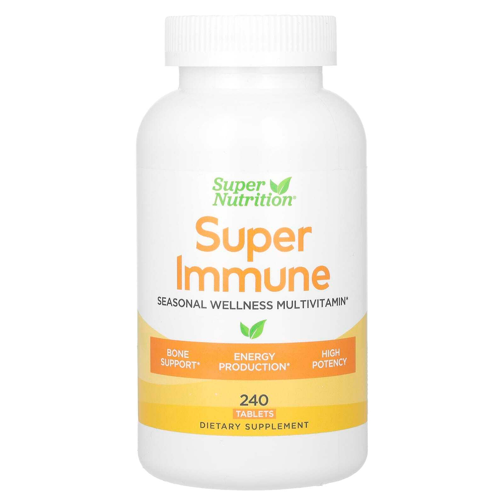 Super Nutrition, Super Immune, высокоэффективные мультивитамины с глутатионом, минералами и травами для укрепления иммунитета, 240 таблеток