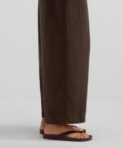 OYSHO Прямые брюки из 100% льна с подвернутым поясом, темно-коричневый
