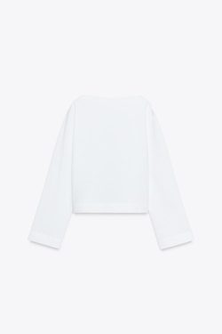 ZARA ФУТБОЛКА С ВЫРЕЗОМ «ЛОДОЧКА», БЕЛЫЙ