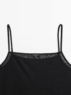 Massimo Dutti Топ из смесового льна на бретелях с вырезом, черный