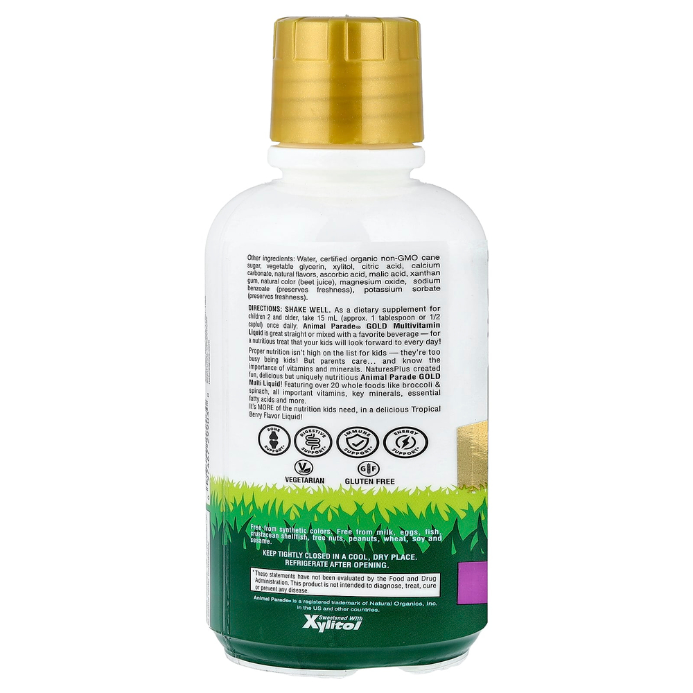 NaturesPlus, Animal Parade® Gold, жидкая мультивитаминная добавка, со вкусом тропических ягод, 480 мл (16 жидк. унций)