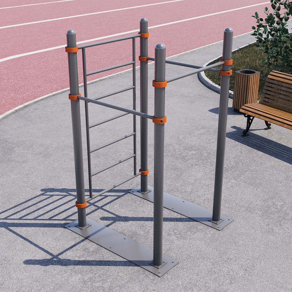 Мобильный спортивный комплекс с лестницей и тремя турниками СВС-100