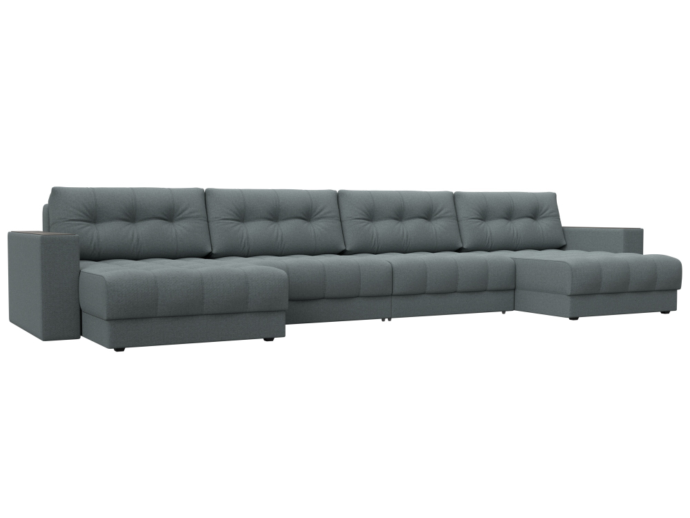 Диван П-образный с декором Лига-049 НПБ Лонг, Амур 07 РОГОЖКА серый