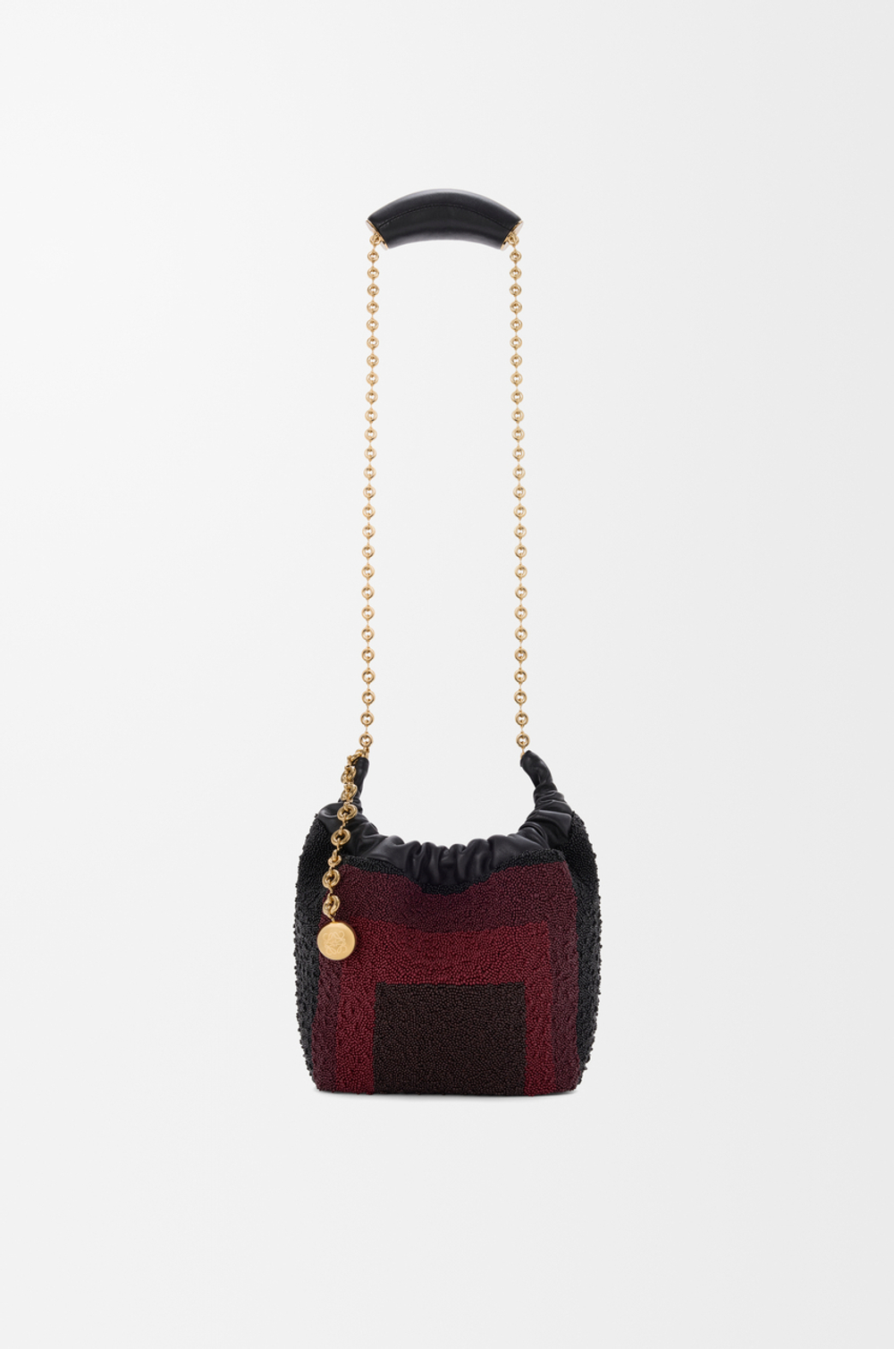Loewe Мини-сумка-мешок Squeeze из кожи с бисером, черный/бордовый
