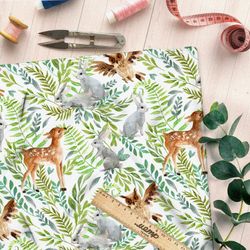 Ткань сатин акварельные оленята и зайки