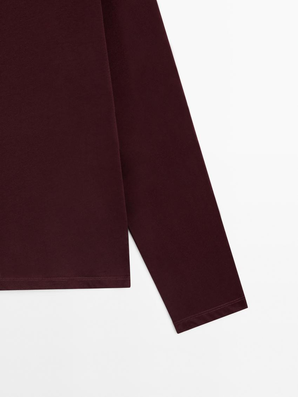Massimo Dutti Лонгслив из 100% хлопка, бургундский