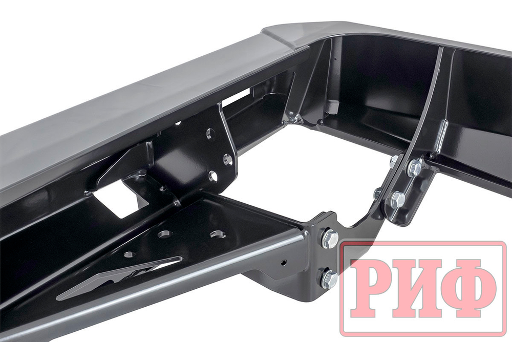 Бампер силовой задний Toyota Land Cruiser 76 2007+ с квадратом под фаркоп, калиткой и фонарями РИФ