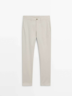 Massimo Dutti Зауженные брюки чинос из трикотина, дымчатый