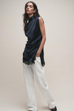 ZARA КОМБИНИРОВАННОЕ МИНИ-ПЛАТЬЕ С КРУЖЕВОМ, МОРСКОЙ СИНИЙ