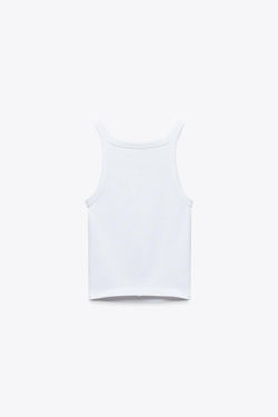 ZARA ТОП НА БРЕТЕЛЯХ В УНИВЕРСИТЕТСКОМ СТИЛЕ, БЕЛЫЙ