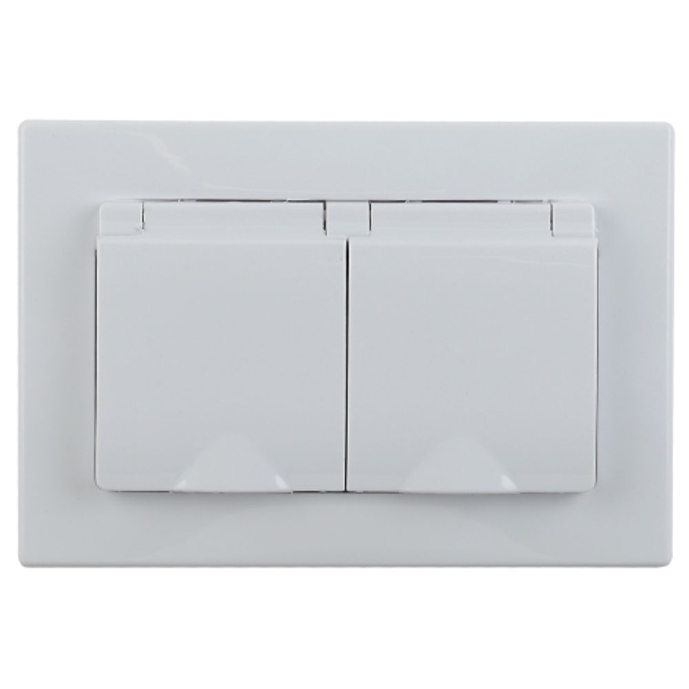 Розетка Intro Plano 1-210-01 двойная 2х2P+E Schuko с крышкой шторками 16А-250В гориз. СУ IP44 Plano белый | Intro Plano