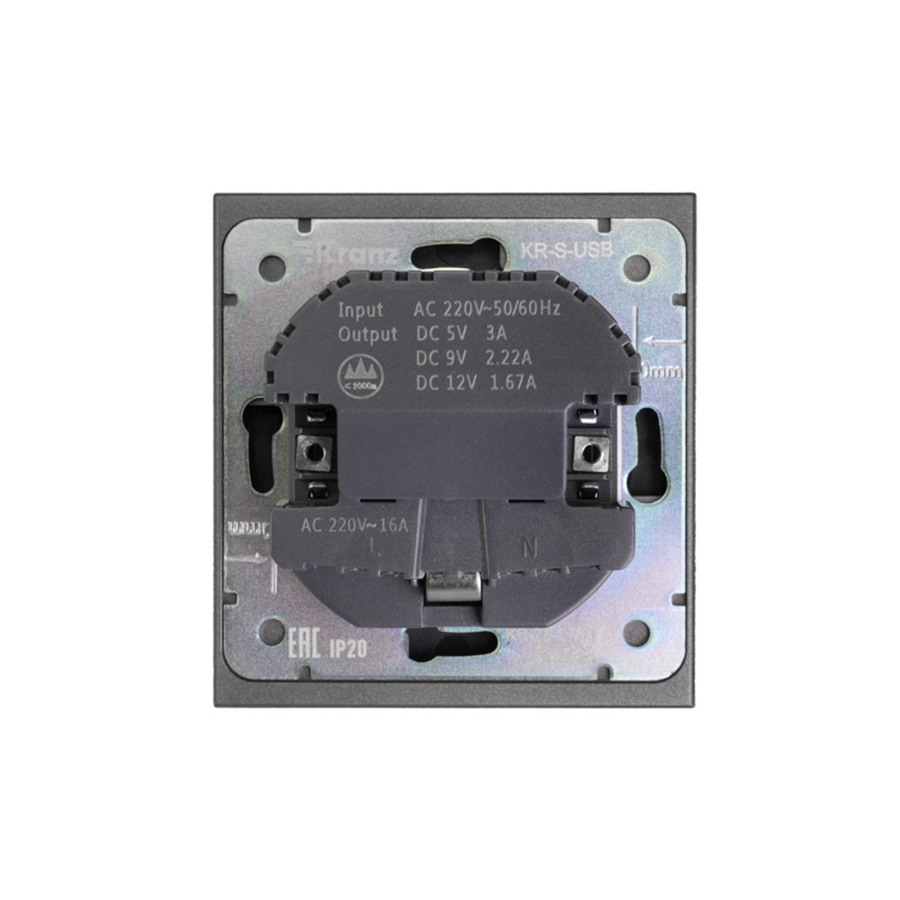 Розетка STRONG 1-ая с/з с/у з/ш 16А с USB A+C быстрой зарядки 5В/3А графит KRANZ