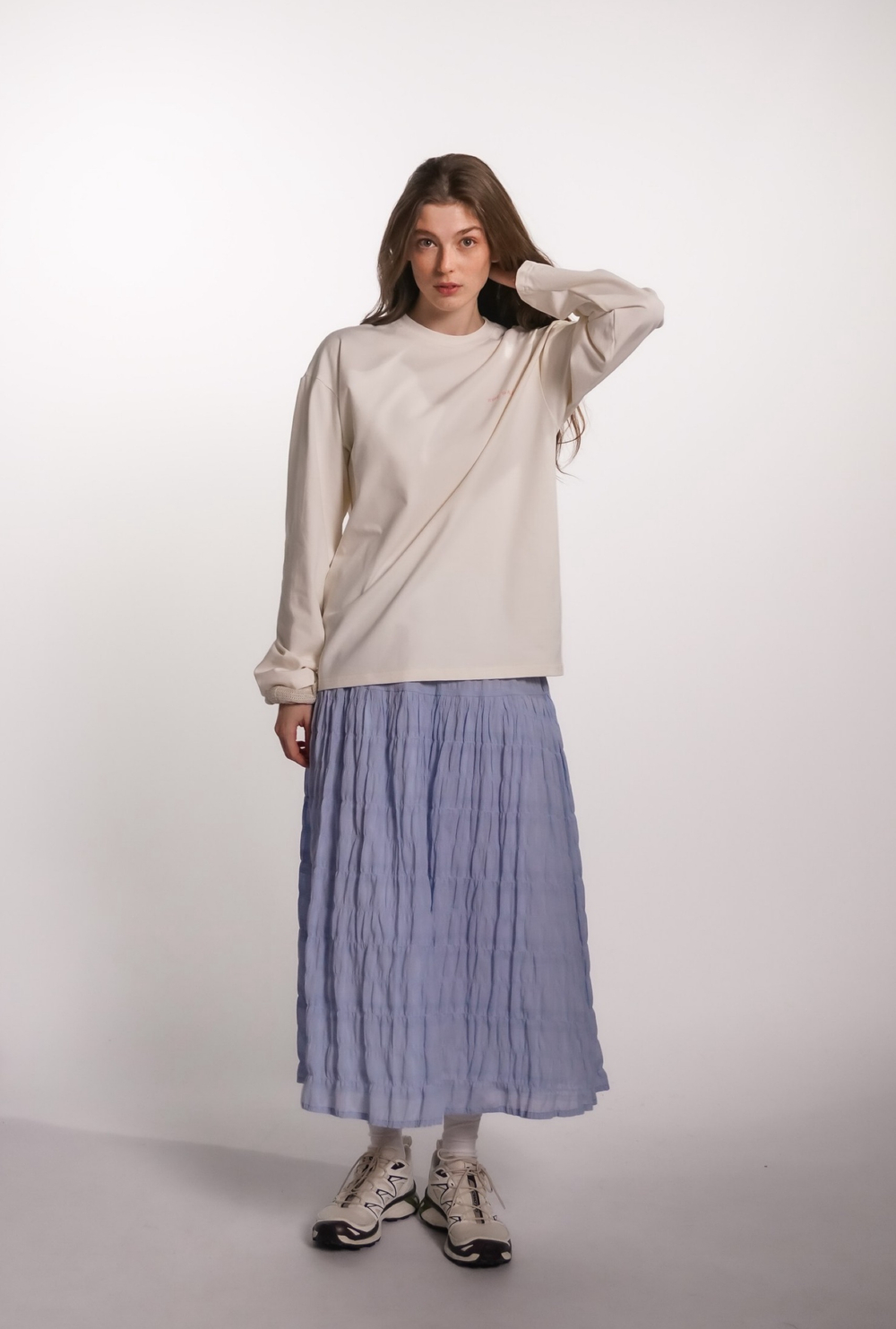 Юбка на кокетке из воздушного батиста, голубая